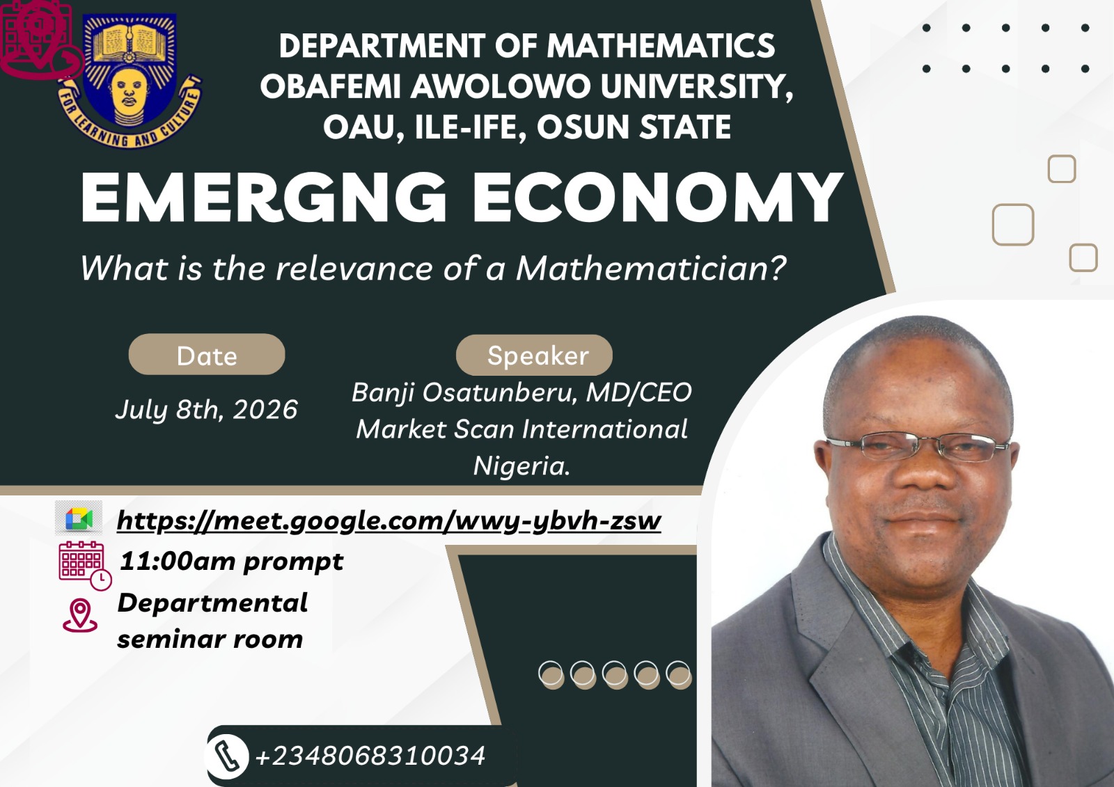 Flyer for the Emerging Economy seminar